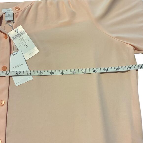 Chico's Top Size 2 (L) Soft Weave Tawny 3/4 Sleeve Pillowy Peach Button Up - Picture 5 of 6